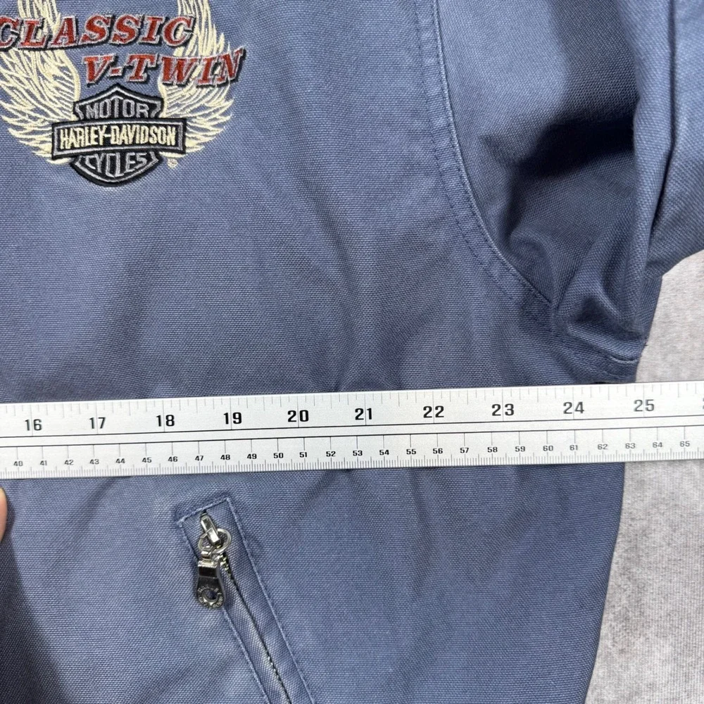 Harley Davidson Classic V-Twin Canvas Bomber Jacket Blue Gray Mens Large Vintage